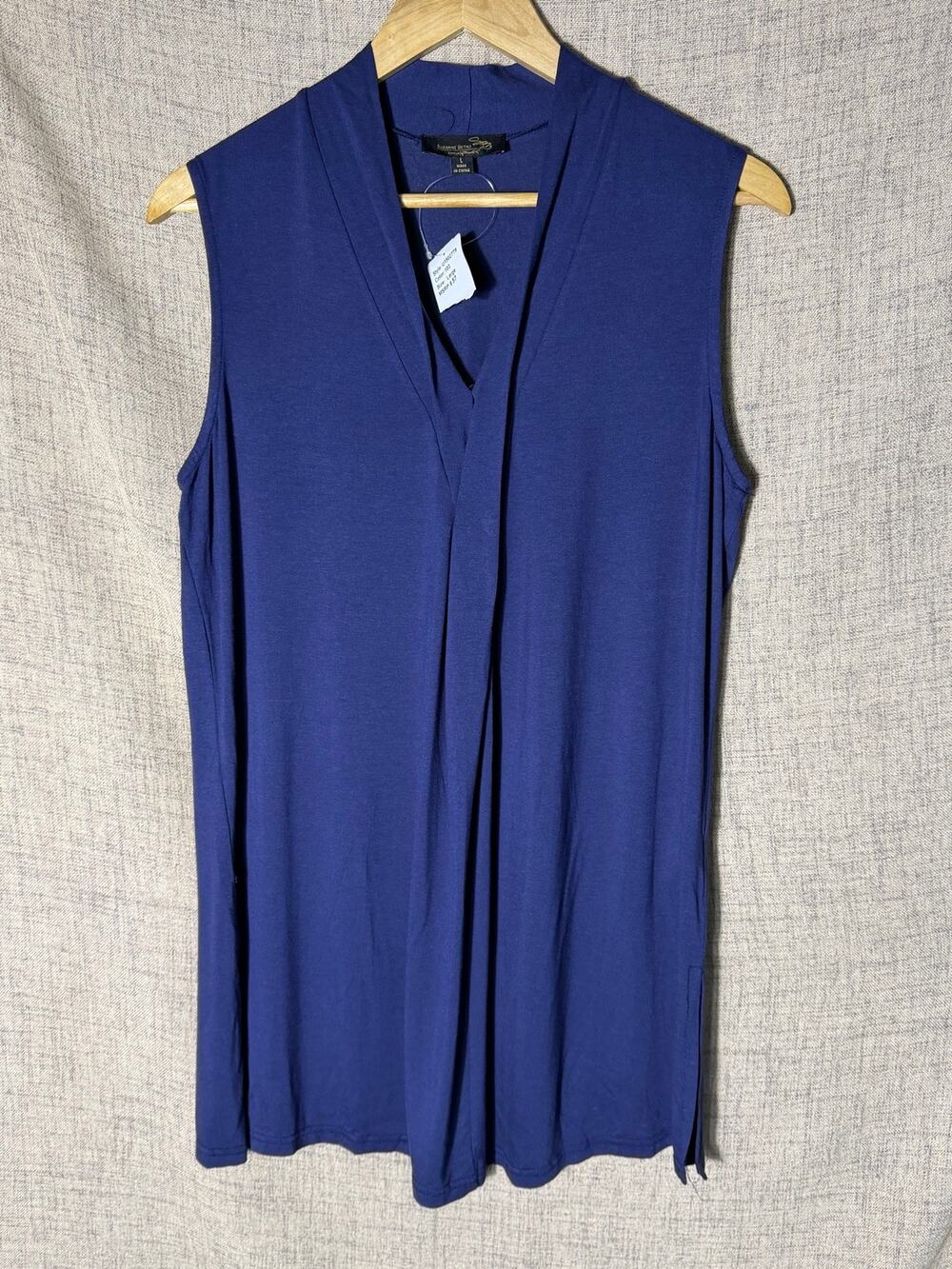 Suzanne Betro Sleeveless V-Neck Tunic Top Navy Blue Large NWT